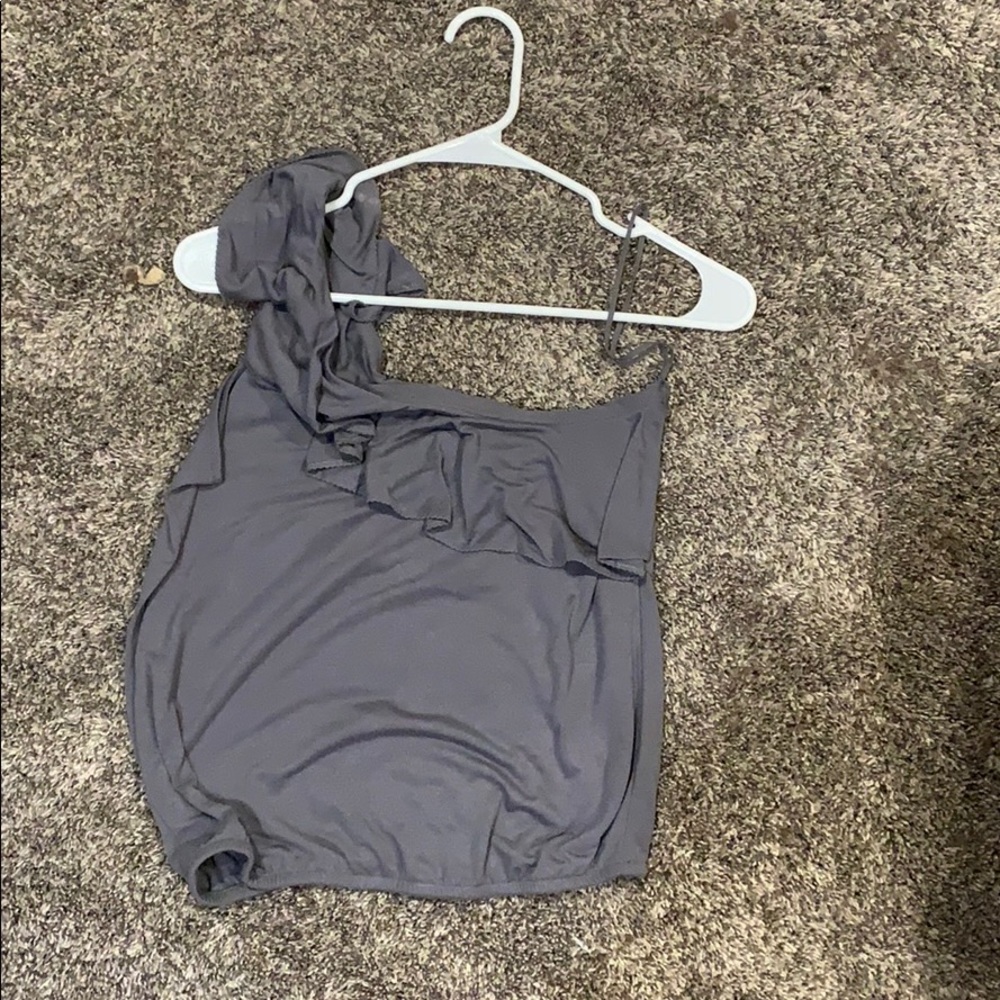 One shoulder A&E grey tank